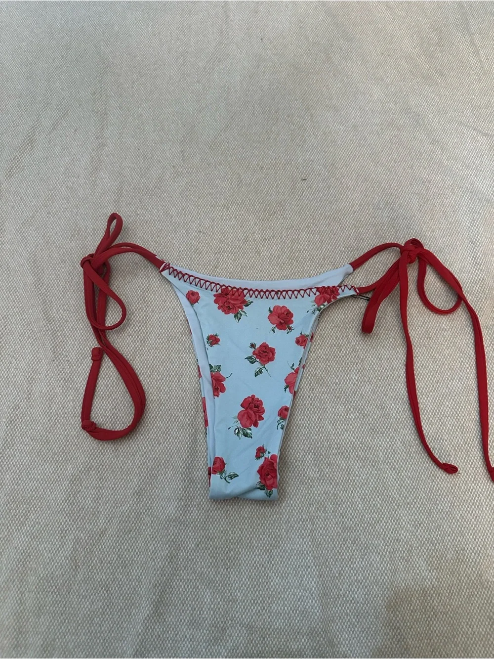 Frankie's Bikinis Red Rose Print Side-Tie Bikini Bottom 38971